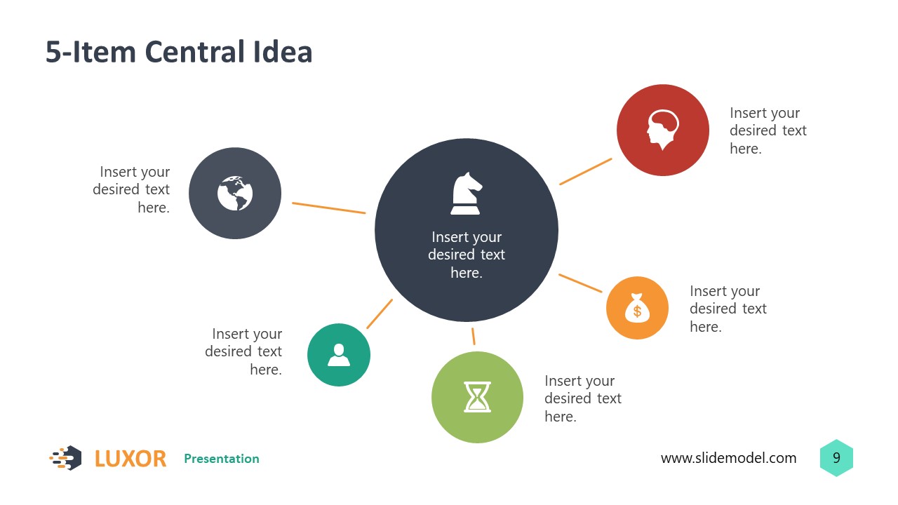 Slide Inspo PPT Template - 5 Item Central Idea Diagram 