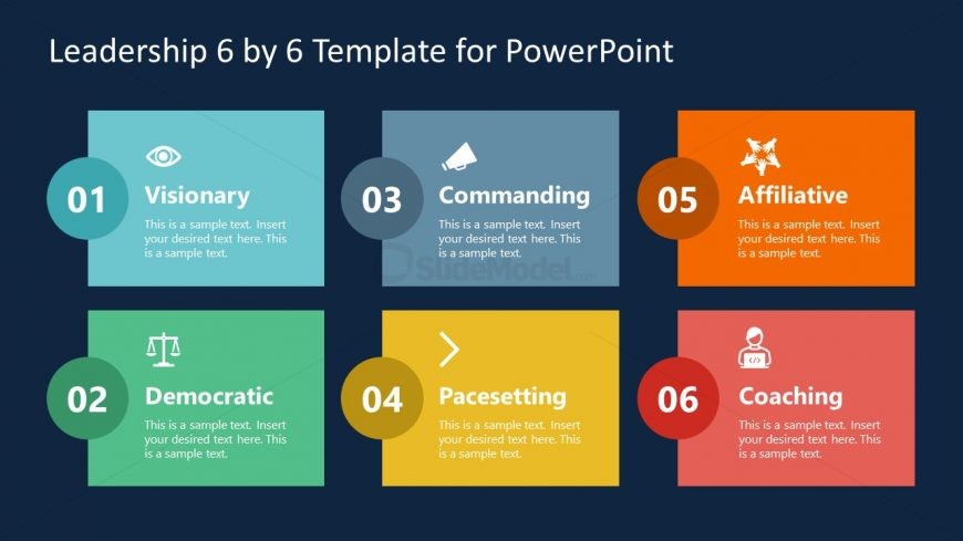 Template Slide for Leadership 6 By 6 - Dark Background