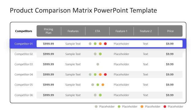Product Comparison Matrix Slide Template for PowerPoint