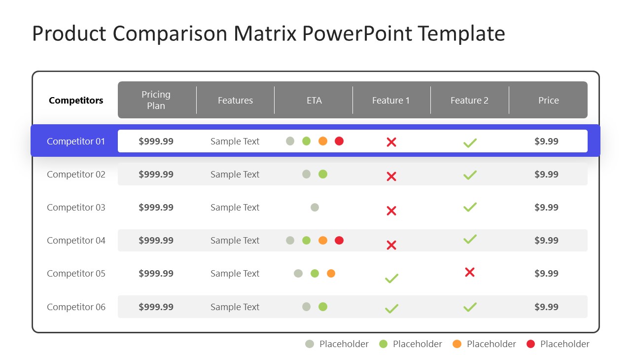 Template Slide for Product Comparison