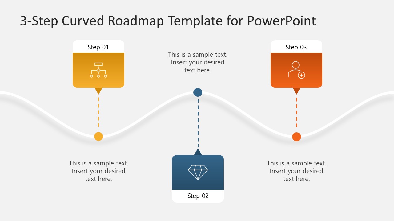 3-Step Curved Timeline Template for PowerPoint