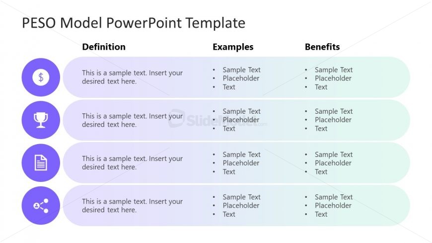 PowerPoint PESO Model Slide with Icons