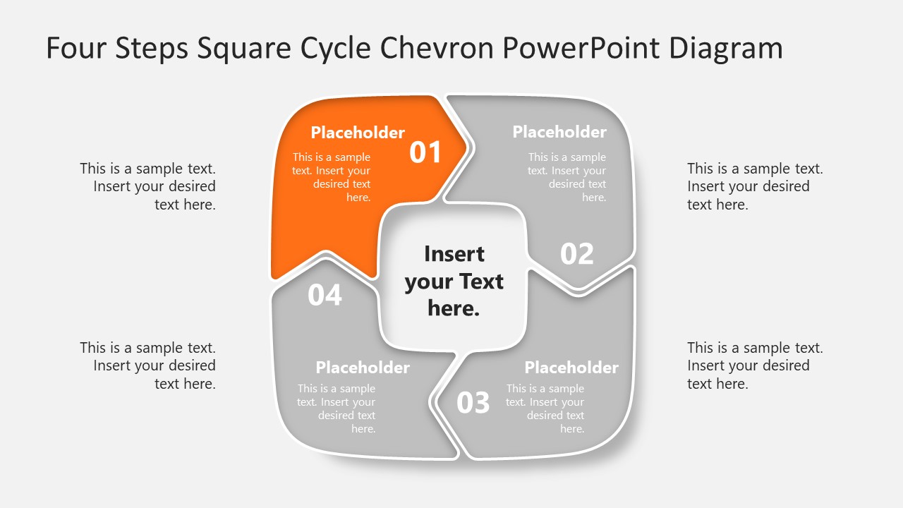 Four radial square PowerPoint Diagram Template