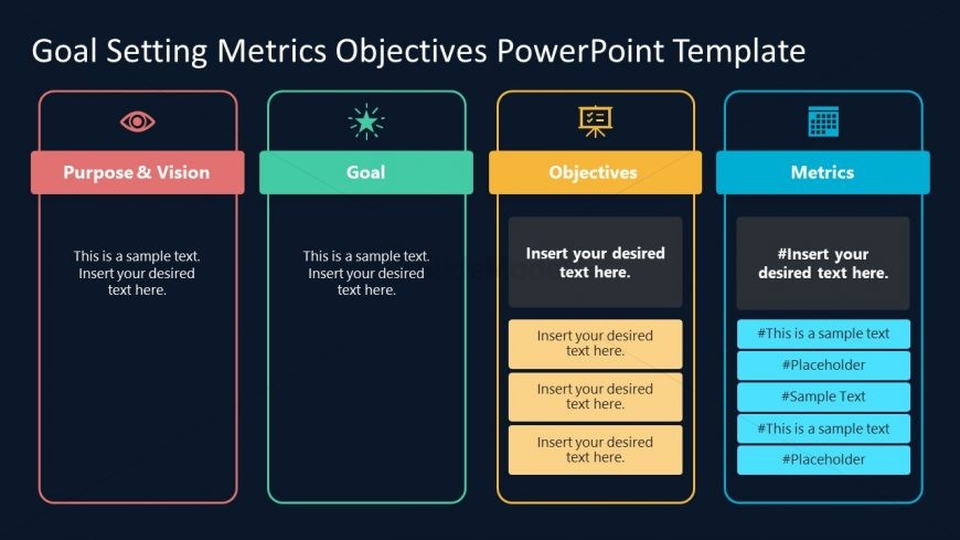 Goal Setting Metrics Objectives Slide Design with Dark Background