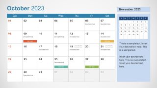 Color Coded PPT Calendar Slide for October