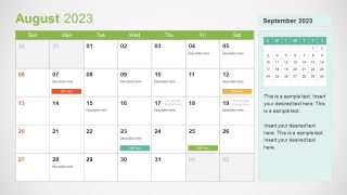 Calendar for August 2023 - PPT Presentation Template