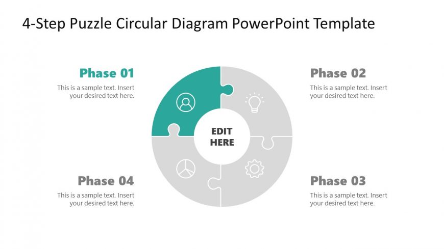 PPT Template Slide with 4-Step Puzzle Diagram