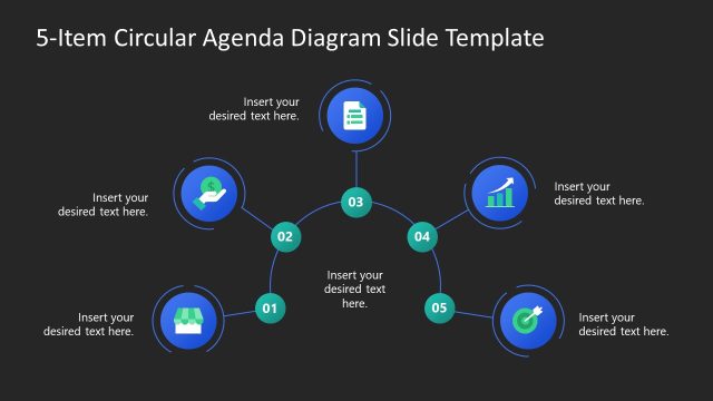 Editable 5-Item Circular Agenda Diagram Template