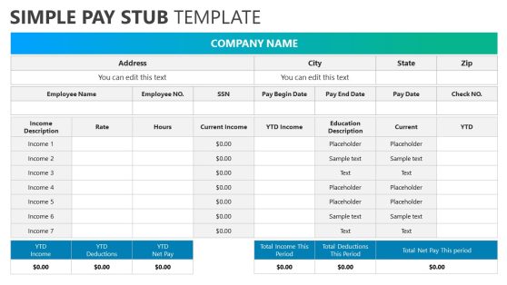 Simple Pay Stub Template for PowerPoint