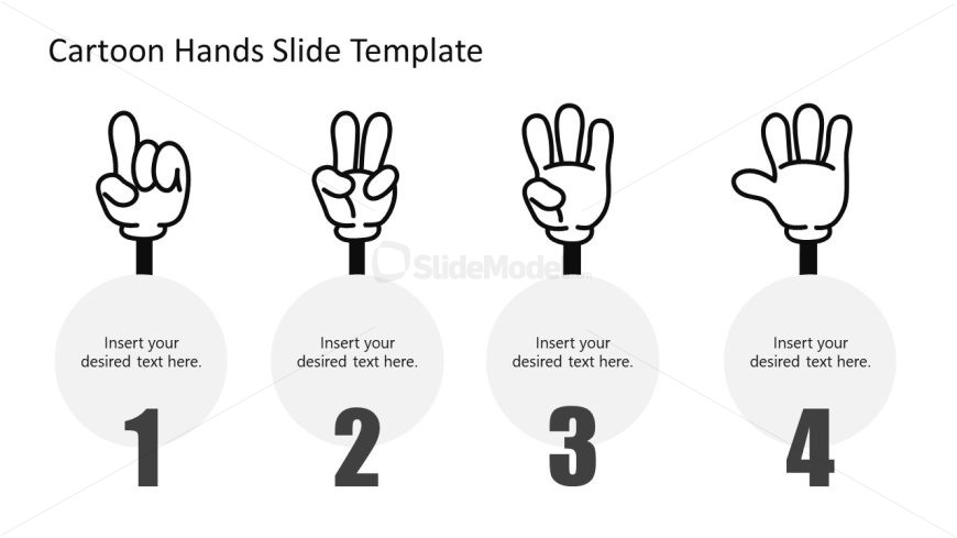 Cartoon Hands PPT Template - Black & White Diagram