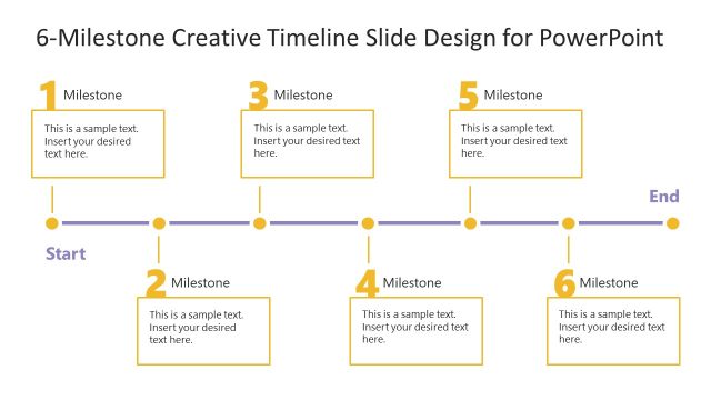 6-Milestone Creative Timeline PPT Template with Golden Boxes