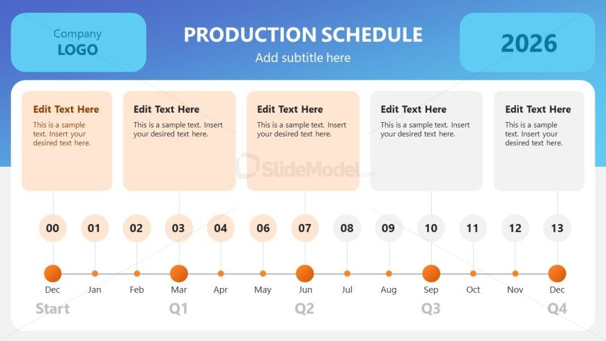 Production Schedule Presentation Slide with Three Blocks Spotlight