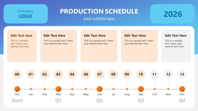 Production Schedule Presentation Slide with Five Blocks