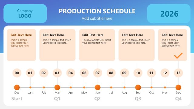 Production Schedule Slide with Four Quarters