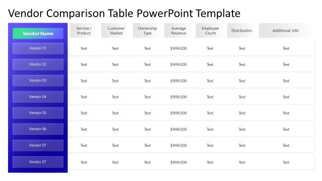 Vendor Comparison Matrix Template for PowerPoint