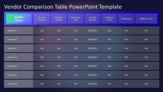Dark Background Slide – Vendor Comparison Matrix PowerPoint Template for Presentation