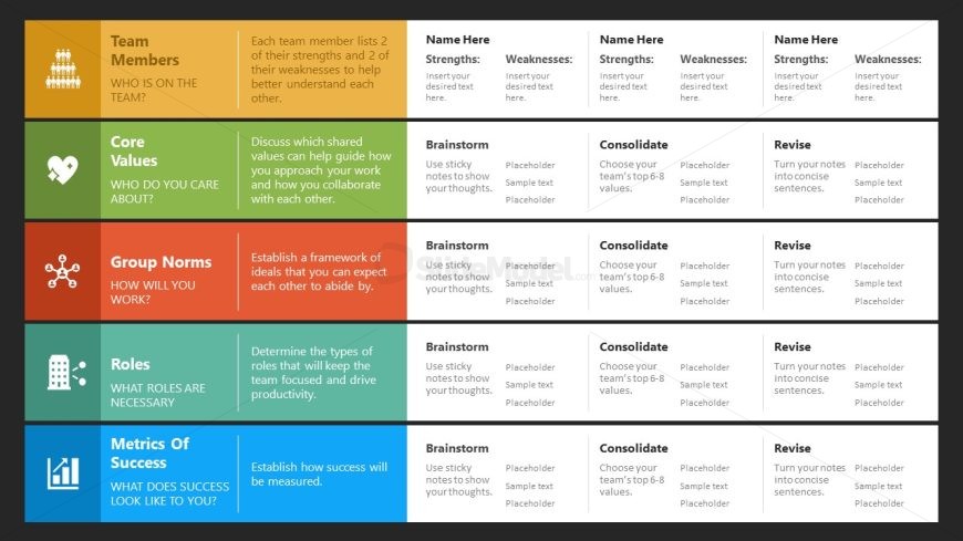 Editable Team Charter Slide Template with Dark Background