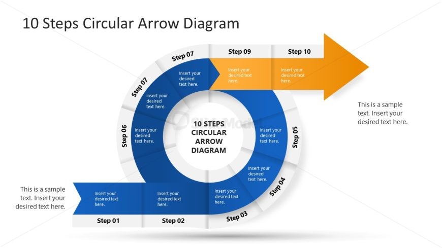 10-Step Circular Arrow PPT Presentation Template - White Background Slide