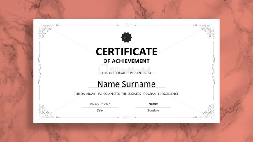 Colored Background Slide for Certificate of Achievement PowerPoint Template