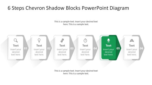 6 Steps Chevron Shadow Blocks Diagram Presentation Template