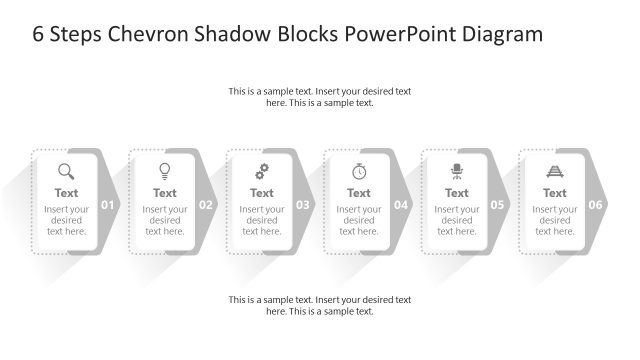 PPT Template for 6 Steps Chevron Shadow Blocks Diagram
