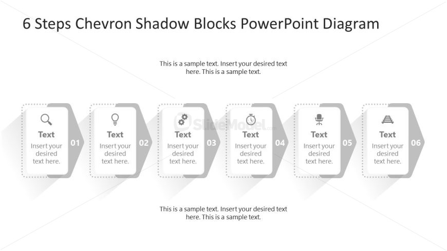PPT Presentation Template for 6 Steps Chevron Shadow Blocks Diagram