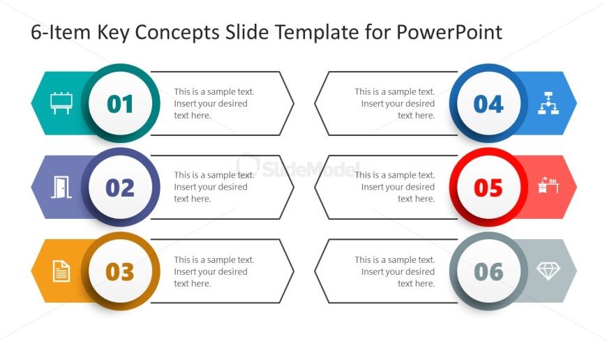 Editable 6-Item Key Concepts Slide PowerPoint Template