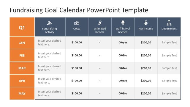 Fundraising Goal Calendar PowerPoint Template