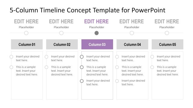 5-Column Timeline PPT Template – Column 3 Color Highlight Slide
