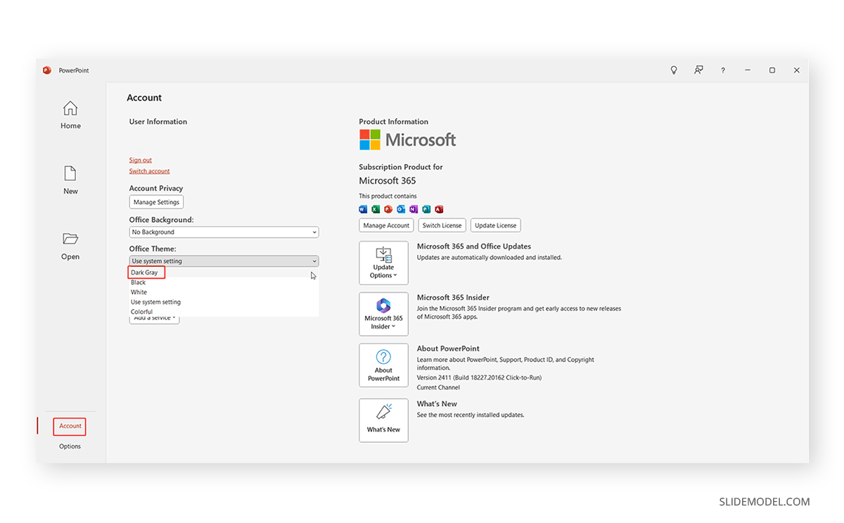 Changing PPT theme to Dark Gray