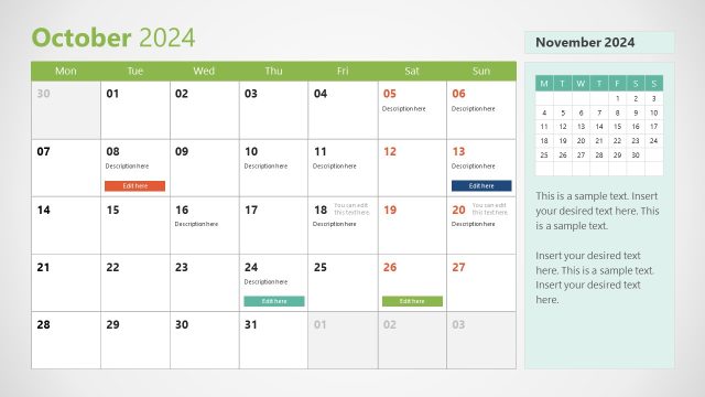 October 2024 PPT Calendar Template
