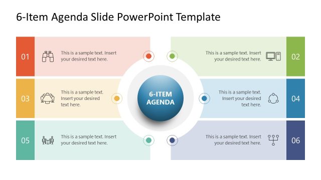 Editable 6-Item Agenda Infographic Slide Template