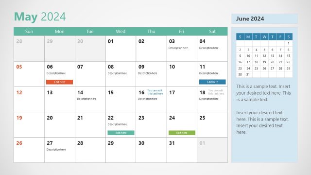 Slide for Month May – 2024 Calendar Template