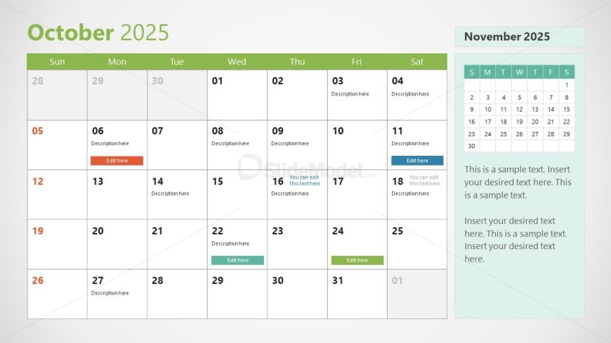 2025 Calendar PPT Slide Template 