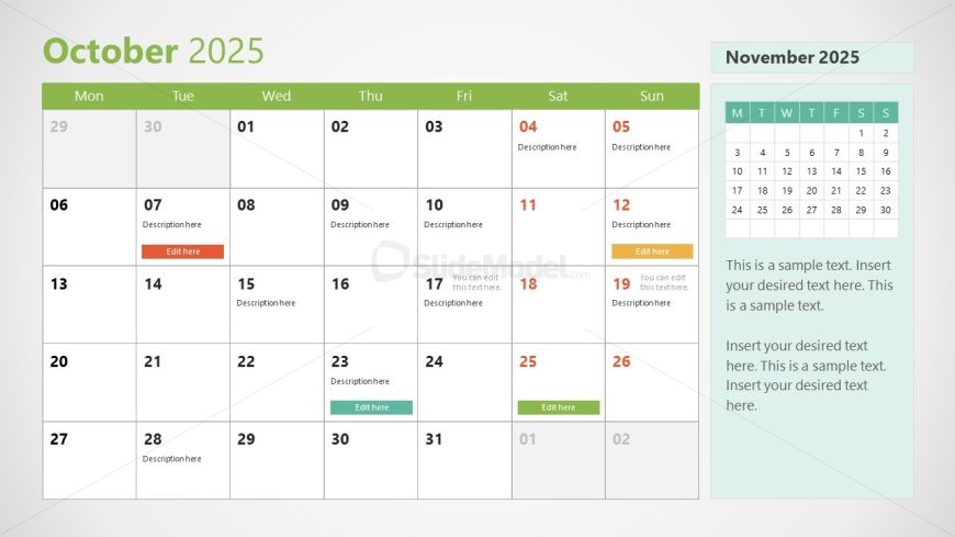 Editable 2025 Calendar PPT Template 