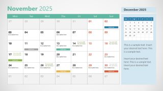 Customizable 2025 Calendar PPT Template 