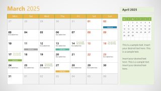 March PPT Slide for 2025 Calendar Template 