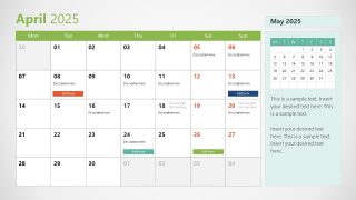 April PPT Slide for 2025 Calendar Template 