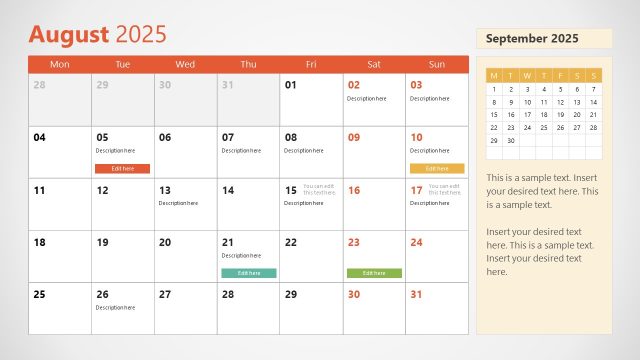 Month of August Slide PowerPoint Template