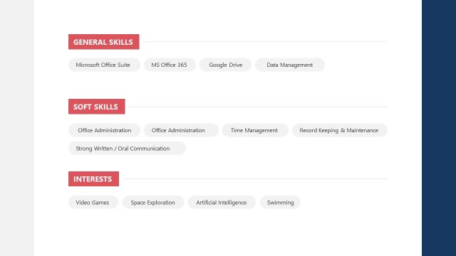Skills & Interests Slide – Office Assistant Resume Template