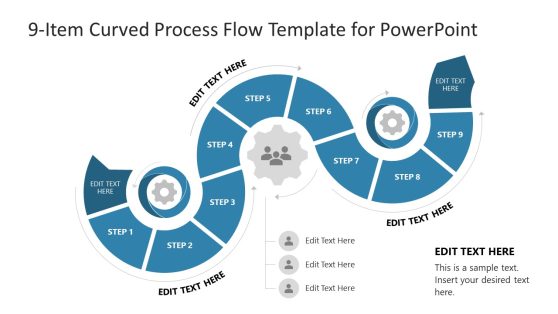 9-Item Curved Process Flow Template for PowerPoint