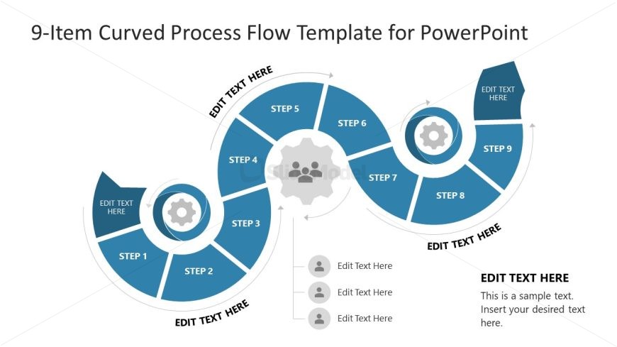PPT Curved Process Flow 9-Item Diagram