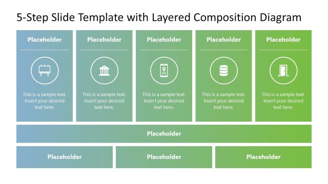 5-Step Slide Template for PowerPoint with Layered Composition Diagram