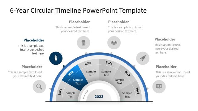 Customizable 6-Year Circular Timeline PPT Slide Template