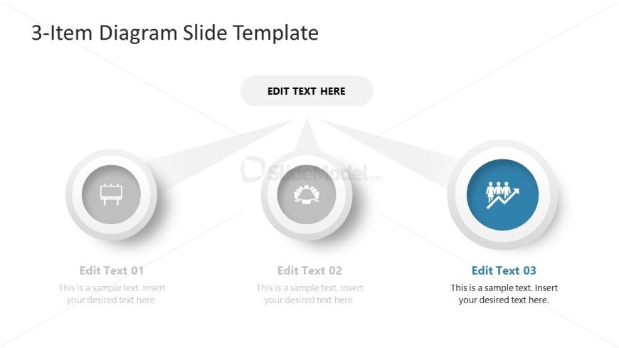 Editable 3-Item Diagram PPT Slide