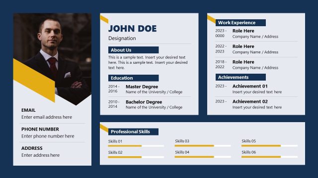 Editable One Page CV PPT Template