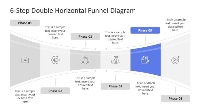 Horizontal Double Funnel Diagram Template Slide