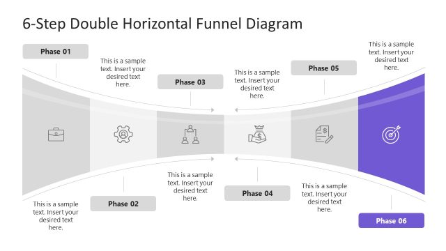 6-Step Horizontal Double Funnel Diagram Slide Template
