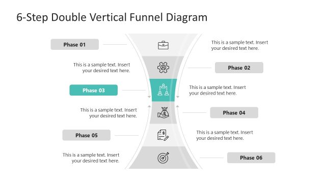 6-Step Vertical Double Funnel Diagram Template Slide