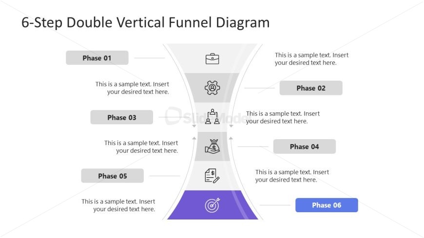 6-Step Vertical Double Funnel PowerPoint Slide Template